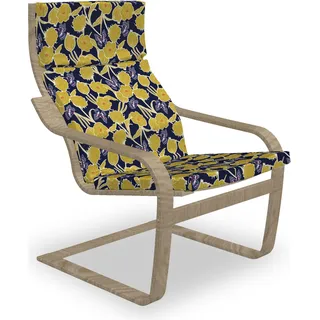 ABAKUHAUS Frühling Poäng Sessel Polster, floral Schmetterlinge, Sitzkissen mit Stuhlkissen mit Hakenschlaufe und Reißverschluss, Yellow Dark Indigo