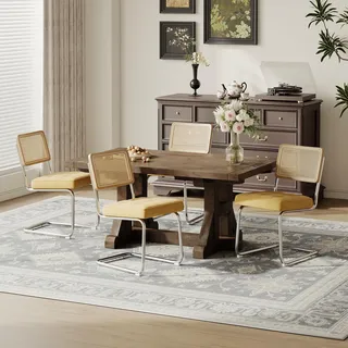 colamy Esszimmerstuhl Rattan Samtbezug gelb 4er Set