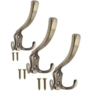 Fuxxer Garderobenhaken Eisen Wandhaken Doppelhaken Vintage 120 x 75 mm 3 Stück Bronze Antik
