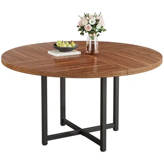 Tribesigns Runder Esstisch, Industrieller Küchentisch mit robustem Metallrahmen, 120 cm Esstisch für kleine Räume, Wohnzimmer und Wohnungen, Braun - Braun, Schwarz