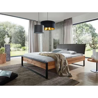 Livetastic Balkenbett , Wildeiche , Metall , Eiche, Fichte , massiv , 200x200 cm , gepolstertes Kopfteil, in verschiedenen Größen erhältlich, für Lattenrost geeignet , Schlafzimmer, Betten, Einzel- & Doppelbetten