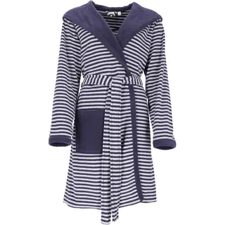 Damenbademantel ESPRIT "Striped Hoody" Gr. S, blau (navy blau), L:97cm, Jersey, Hausmäntel, Damenbademantel, gestreift, mit Kaputze & Logostickerei, kurz