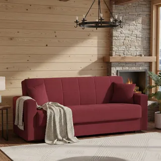 Dmora Schlafsofa Pinto, 212x80 cm, Rot mit Stauraum