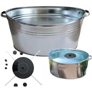 Storm's Gartenzaubereien Zinkwanne 40Lmit Solarbrunnen Zinkbehälter für Garten und Balkon Solar Teichpumpe mit Abstandhalter Wasserspiel für Vögel Mini-Teich Dekoration