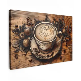 MuchoWow Leinwandbild Kaffee - Vintage - Braun - Tasse - Holz Wanddeko 90x60 cm , Textil , Rechteckig , 90x60 cm , FSC 100% , gerahmt , Bilder & Rahmen, Bilder, Leinwandbilder