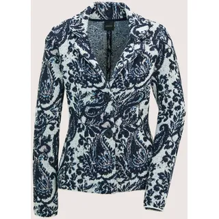 Strickjacke MADELEINE "Jacquardblazer Eleganter Blazer mit floralem Muster", Damen, Gr. 40, blau (marine, rauchblau, multicolor), Obermaterial: 35% Polyamid PA. 30% Viskose CV. 30% Wolle mw. 5% Kaschmir WS., Modern, Strickjacken Strickjacke, Jacquard