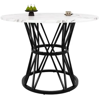 Flieks Esstisch Rund 100cm Marmor MDF Schwarz Metallbeine , Holzwerkstoff , 100x76x100 cm , Esszimmer, Esstische