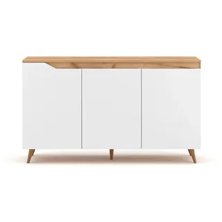 Livetastic Sideboard, Weiß, Eiche, 3 Fächer, 140x82x42 cm stehend, Schlafzimmer, Schlafzimmer Kommoden