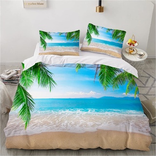 Damier Bettwäsche 135x200 Strand Meer 3D Bettbezug Set Grün Blau Beach Bettwäsche Weich Mikrofaser Bettwäsche 2teilig für Teenager Geschenke Jungen Mädchen mit Reißverschluss und 80x80 cm Kissenbezug