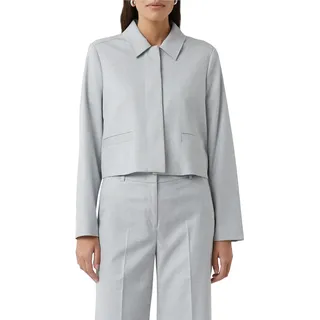 Jackenblazer COMMA, Damen, Gr. 42, grau (light grau), Web, Obermaterial: 69% Polyester, 29% Viskose, 2% Elasthan, unifarben, hüftbedeckend, Rundhals, Blazer Jackenblazer, kurz, mit Hemdkragen und verdeckter Knopfleiste