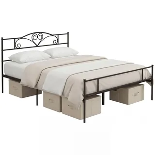 Homcom Bett 160 x 200 cm Bettrahmen mit Lattenrost aus Stahl, Unterbettaufbewahrung, Doppelbett, Bettgestell für Schlafzimmer, Gästezimmer, Schwarz