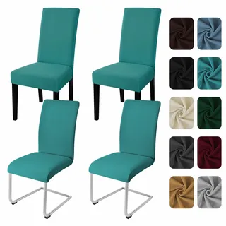Yugarlibi Stuhlhussen 4er Set Stretch Stuhlhussen Schwingstuhl Elastische Hussen Stuhlbezug Abnehmbarer Waschbarer Stühle Schutz für Küche Hotel Bankett Hochzeit (Pfauenblau, 4 Stück)