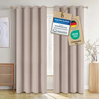 Blumtal Verdunklungsvorhänge 2er Set - Thermovorhang Hitzeschutz - Vorhang Blickdicht mit Ösen - Gardinenschals mit Schlaufen - Curtain - Gardinen 175x140cm - Gardienenschalset 2er - Vorhang Taupe