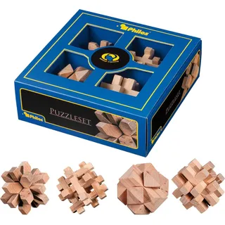 Philos Holz-Puzzleset - 4 Denkspiele für Kinder und Erwachsene