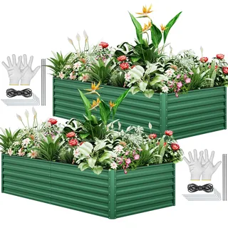 YITAHOME 2er-Set Hochbeet Metall 240x120x58cm, Hochbeete-Kit aus Verdicktem Zink-Aluminium-Magnesium-Edelstahl-Metall Hochbeete für Garten mit Stützstange & Handschuhe für Gemüse, Blumen (Grün)