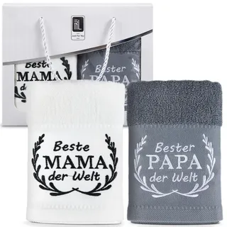 Panelee Mama und Papa Geschenke 2 Stück Baumwolle Bestickte Handtuch Muttertagsgeschenke für Mama Vatertagsgeschenk für Papa Geschenk für Eltern Geburtstagsgeschenk, 35 x 70 cm