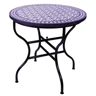 ORIGINAL Marokkanischer Mosaiktisch Gartentisch ø 100cm Groß rund klappbar | Runder klappbarer Mosaik Esstisch Mediterran | als Klapptisch für Balkon oder Garten | Marrakesch Natur Blau 100cm - Blau