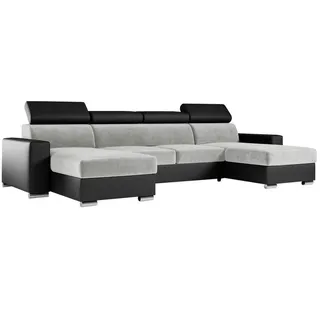 MKS Wohnlandschaft FOX U Hellgrau/Schwarz - Velvet/Kunstleder , Hellgrau, Schwarz , Textil , U-Form , 306x98x168 cm , Wohnzimmer, Sofas & Couches, Wohnlandschaften, Wohnlandschaften in U-Form