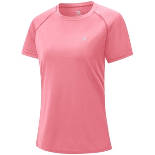 donhobo Damen T-Shirt Kurzarm Sommer Leicht Atmungsaktiv Schnell trocknend Sportshirts Rundhals Laufshirt Gym Fitness Yoga Tops (Pfirsich Rosa, XS)