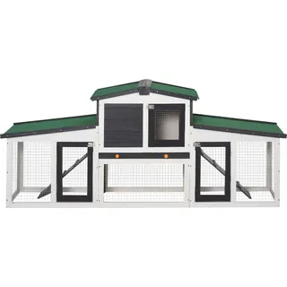 PawHut Kleintierstall Kleintierkäfig Zwergkaninchenstall mit Freigehege und Asphaltdach Doppelstöckiger Meerschweinchenstall Tannenholz Dunkelgrau+Weiß 204 x 45 x 80 cm - Bunt