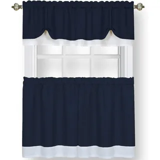 ACHIM Home Furnishings Fairfield Fenster Scheibengardine- & Volant-Set Tier Pair 58" x 24" with 14" Valance Marineblau/Weiß