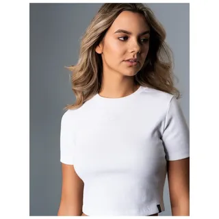 T-Shirt TRIGEMA "TRIGEMA Modisches Crop-Top", Damen, Gr. L, weiß, Feinripp, 90% Baumwolle, 10% Elastan, Shirts T-Shirt