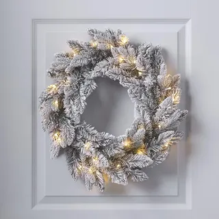 Lights4fun Künstlicher Weihnachtskranz mit Schnee | Türkranz Deko für Innen zu Weihnachten | beleuchtet mit 30 warmweißen LEDs | 50 cm