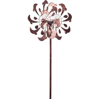 Kinetic Art - Windspiel Metall inkl. Bodenanker, zwei Rotoren für 3D-Optik mit LED in Glaskugel, hochwertige bunte magische Windspiele für den Garten draußen stehend (Copper Dolphin Duett - Solar LED)