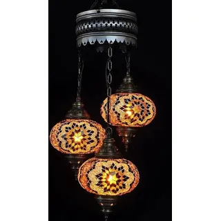 3-globige hängende Lampe aus braunem Mosaikglas - Türkische Hängelampe mit 3 Mosaikglas-Kugeln - Orientalische Deckenleuchte - Braun