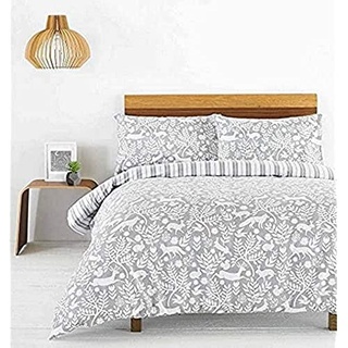 furn. Kreative Tuch Skandi Wald Duvet Set, Baumwolle, Hellgrau, Einzel