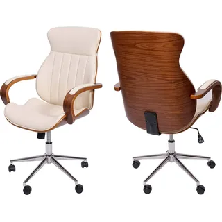 Bürostuhl HWC-H39, Schreibtischstuhl Drehstuhl Chefsessel, Bugholz Walnuss-Optik Kunstleder - creme - Braun