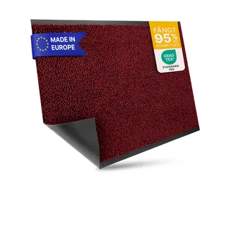 Entrando Schmutzfangmatte auf Maß - 90 cm oder 120 cm Breite - Länge wählbar bis 20 Meter - mit oder ohne Gummirand an den Schnittkanten schmutzfangteppich meterware sauberlaufmatte (Rot Schwarz)