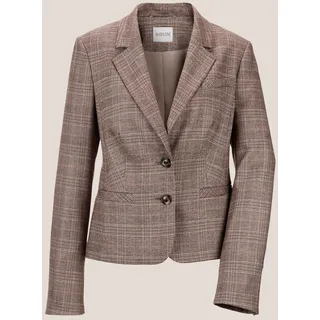 Kurzblazer MADELEINE "Blazer Glencheckblazer mit Stretchkomfort", Damen, Gr. 42, braun (cappuccino, taupe), Obermaterial: 62% Polyester PES. 35% Viskose CV. 3% Elasthan EL., Modern, normal, Blazer Kurzblazer, Kurzer Glencheckblazer