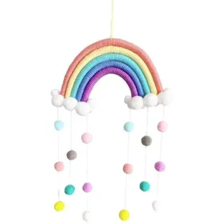 Goodchanceuk Regenbogen-Wandbehang, Makramee, Wandschmuck, Pompon, Boho, für Kinderzimmer, Kinderzimmer, Kinderzimmer...