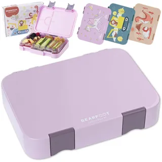 BEARFOOT Brotdose Kinder mit Fächern, BPA frei, Lunchbox, Bento box, Brotbox, Brotdose Mädchen & Jungen, Snackbox mit Trennfächern, Vesperbox für Kindergarten, Schule, groß (Lila)