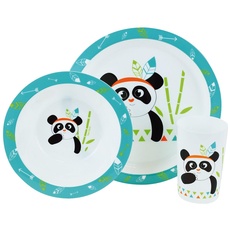 Fun House 005672 Indian Panda Essens-Set für Kinder, mikrowellengeeignet mit Teller, Schüssel und Glas