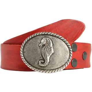 Rettungsring Gürtel Ledergürtel Schließe »Seepferd Oval Silber Mit Swarovski-Kristall Veredelt«, rot