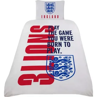 England FA - Wappen - Bettwäsche-Set "Born To Play" BS3354 (Einzelbett) (Weiß/Dunkelblau/Rot) - Weiß