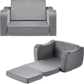 Kindersofa & Kindersessel aus 28D-Schwamm und kurzen Flor, umwandelbares waschbares Kindersofa - Graue Kleinkindersofa (M) mit Armlehnen für Spielzimmer, Schlafzimmer, Wohnzimmer - Kindercouch-Schlafsofa aus Schaumstoff und kurzem Flor