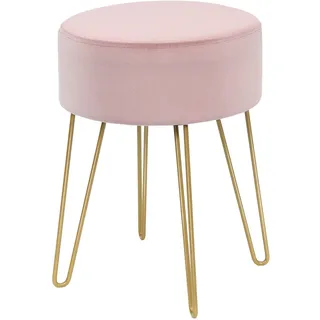 FANTASK Sitzhocker, Schminktisch Hocker aus Samt, runder Fußhocker, gepolsterter Ottomane mit Metallbeine für Schminktisch, Wohnzimmer, Schlafzimmer (Rosa)