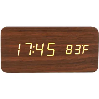 UNGROL Digitaler Wecker aus Holz, LED-Breitbild-Nachttischuhr mit Temperatur- und Luftfeuchtigkeitsanzeige, 3 Helligkeitsstufen, Schlafzimmer, Büro, Nachttisch