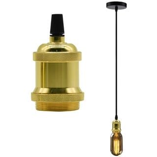 Chrasy E27 Metall Pendelleuchte Retro Hängelampe E27 Lampenfassung Kupfer Edison Lampenfassung Pendelleuchte Kit mit 150 CM Nylon Kabel(Golden)