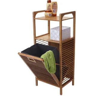 Regal mit Wäschekorb HWC-B94, Wäschebox Wäschesammler Wäschebehälter Standregal Aufbewahrung, Bambus 95x40x30cm 28l - Braun