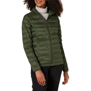 Amazon Essentials Damen Leichte, langärmelige, wasserabweisende, packbare Pufferjacke (in Übergröße erhältlich), Dunkles Olivgrün, XL Große Größen