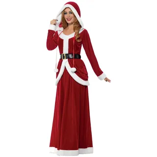 Smiffys Deluxe Weihnachtsfrau-Kostüm, Rot, mit Kapuzenkleid & Gürtel