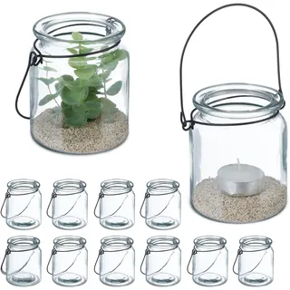 Relaxdays Windlicht 12er Set Glas Transparent/Schwarz