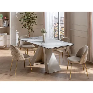 Esstisch ausziehbar - 6 bis 10 Personen - Keramik & Metall - Marmor-Optik Weiß & Beige - LOZIPA von Pascal MORABITO