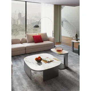 Couchtisch Tisch Leder Stein Sofa Beistell Luxus Tische Grau Wohnzimmer xxl neu - Grau