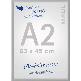 Maul Klapprahmen MAULstandard A2 | Bilderrahmen für Poster, Werbemittel & Fotos | Robuster Rahmen mit 25mm Aluminiumprofil | Montage in Hoch- und Querformat möglich | Silber | 6604208