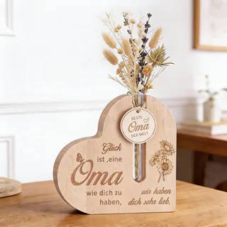 Geiserailie Geburtstagsgeschenk Muttertagsgeschenk für Beste Oma Personalisiertes Holz Herzvase mit Gravur zu Weihnachten für Schwiegermutter Uroma Großeltern